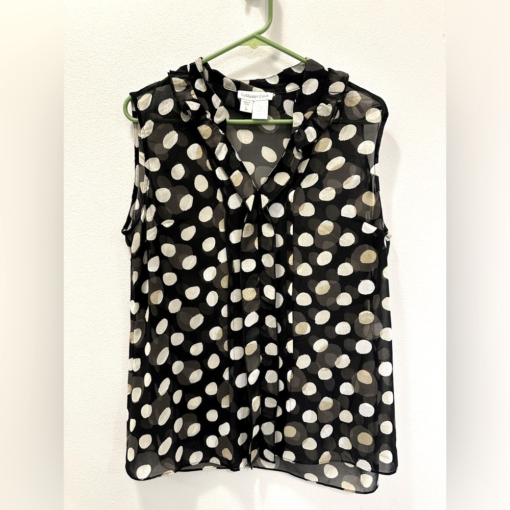 Coldwater Creek Sheer Sleeveless Blouse Polka Dots